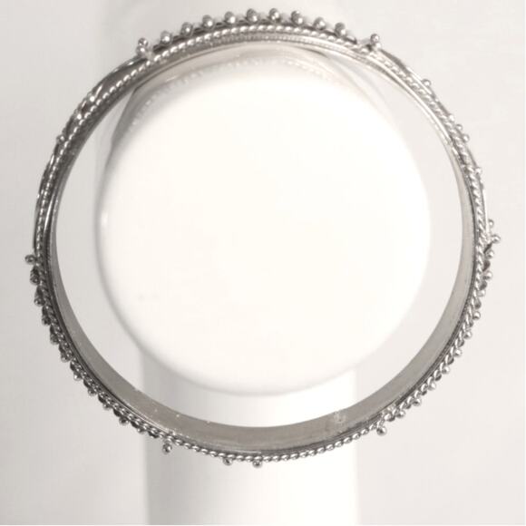 Silver Tone Bangle Bracelet Ornate Filagree Overlay - Picture 4 of 9